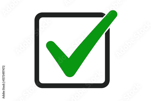 Green Check Mark in Checkbox Icon. Approved, Confirmed, Completed, Success Symbol. Tick Mark for App, UI, Website, Task List, Survey, Voting, Validation, Selection, Vector Illustration