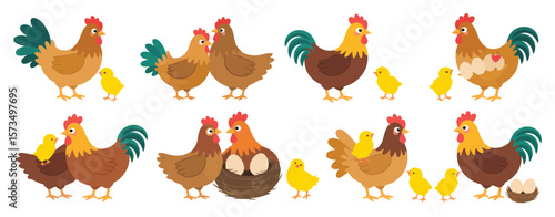 Cute Chicken Family Illustration Set