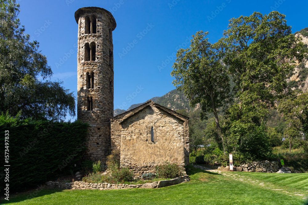 Fototapeta premium Romanesque church of Santa Coloma of Andorra in Andorra la Vella city in a sunny day.