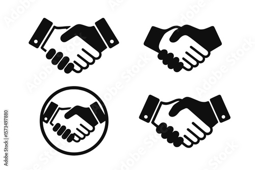 Handshake icon set. Business agreement and partnership concept. Vector pictogram collection for teamwork, cooperation, and successful deal negotiation symbol. Web ui element.