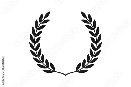 Laurel Wreath Award, Victory Symbol, Achievement Emblem, Black Silhouette, Ancient Greek Roman Crown, Honor, Success, Triumph, Decorative Element, Vector Illustration