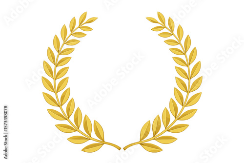 Golden Laurel Wreath Award Vector. Victory Symbol. Achievement, Honor, Winner, Champion, Success, Olympic, Triumph, Prize, Glory, Greek Roman Emblem, Transparent Background Illustration