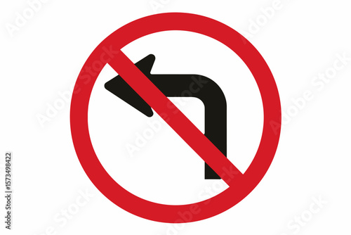 No left turn road sign vector illustration. Prohibiting traffic symbol isolated on a white background. Road safety, warning, and driving regulations concept design element