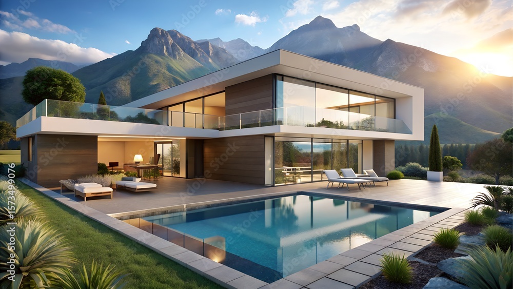 Fototapeta premium Luxury mountain villa with a pool