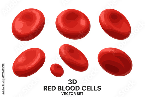 3D Red Blood Cells Erythrocyte Set. Realistic Microscopic Blood Cell Vector Collection. Human Hematology, Medical Science, Anatomy, Healthcare, Circulation, Oxygen Transport, Isolated Elements