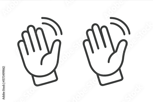 Waving hand gesture icon set. Hello, hi or bye symbol. Welcome or goodbye sign. Simple minimal outline vector illustration for web, app, ui. Palm waving gesture concept.