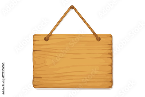 Hanging Wooden Sign Board Blank Template. Realistic Empty Wood Plank with Rope for Shop, Cafe, Restaurant, Business, Welcome or Message. Rustic Wooden Signage Isolated. Vector Illustration
