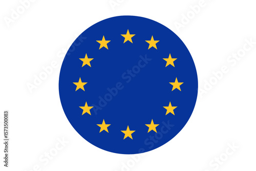 EU flag icon, symbol of European Union. Vector illustration of the official blue banner with twelve yellow stars. Politics, unity, and Europe community emblem design.
