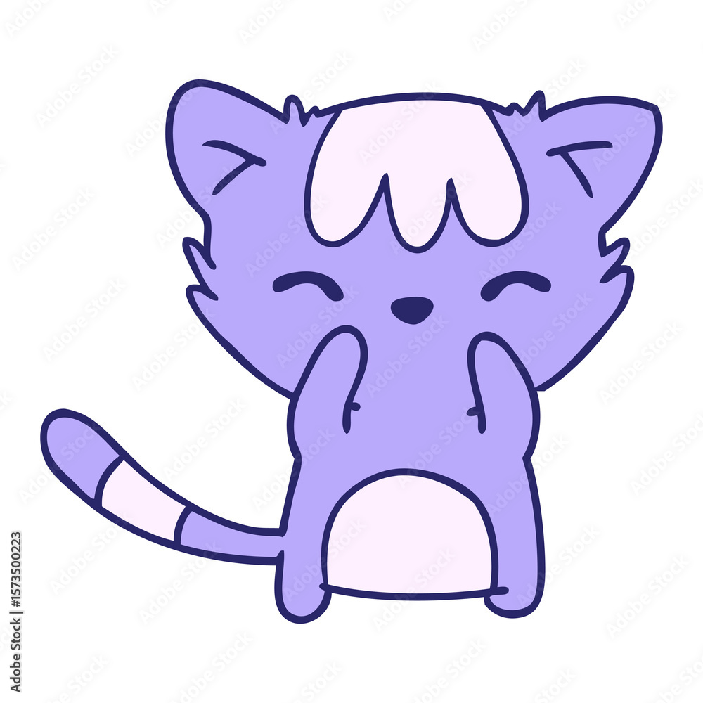 Obraz premium freehand drawn cartoon of cute kawaii cat in bright neon color