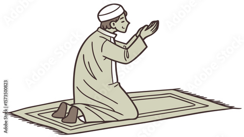 “Muslim Man Praying Namaz Isolated Vector Illustration”