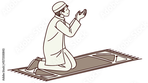“Muslim Man Praying Namaz Isolated Vector Illustration”