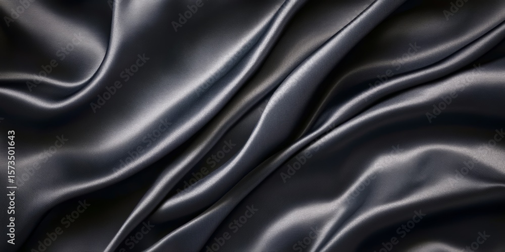 Fototapeta premium Elegant Silky Smooth Black Cloth with Abstract Folds and Waves of Dark Fabric for Stylish Design