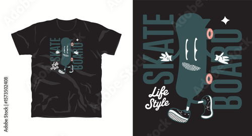skateboard in minimalistic style with grunge vintage, art typography slogan, freestyle skateboard graffiti, urban typography street art graffiti slogan, graphics graffity sports. T, eps10