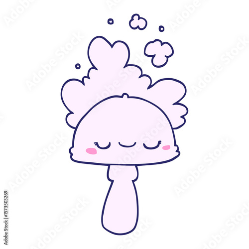 cartoon mushroom with spoor cloud in bright neon color