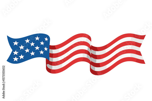 Waving American flag ribbon for patriotic decoration. USA national symbol for 4th of July, Memorial Day, Veterans Day celebration. Stars and stripes vector border element.