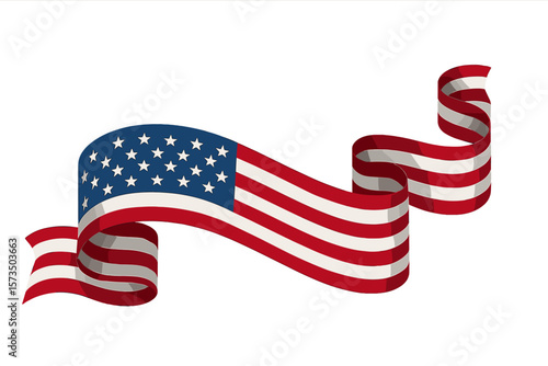 Waving American flag ribbon banner. USA patriotic national symbol. Decorative element for 4th of July, Independence Day, Memorial Day, Veterans Day. Stars and stripes vector.