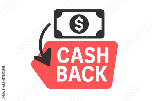 Cashback icon for money refund promotion. Save money concept. Cash back sticker for online shopping app or website. Loyalty program reward bonus tag. Financial service label.