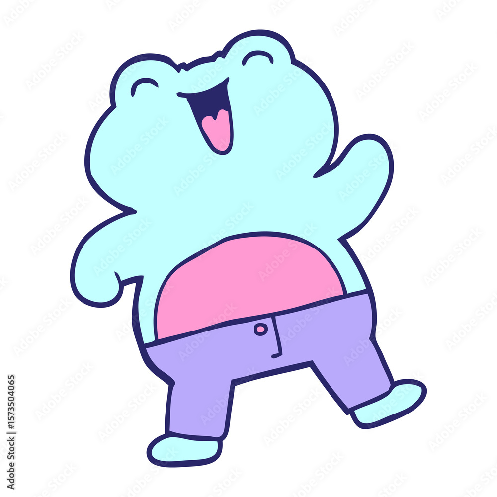 Fototapeta premium funny cartoon doodle frog in bright neon color