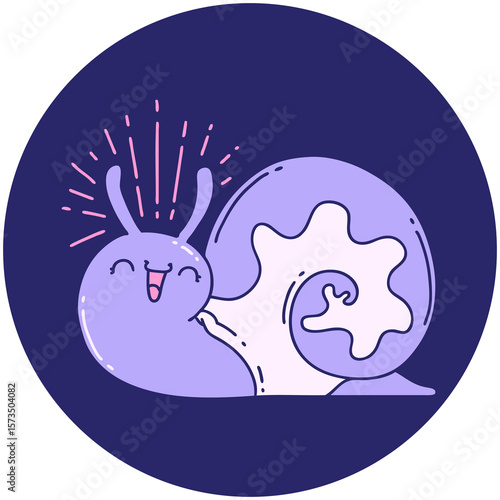 icon of a tattoo style happy snail in bright neon color