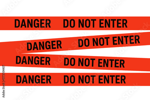 Red danger tape with do not enter warning text. Vector barricade for industrial safety, construction sites, and hazard areas. Restricted access boundary line. Isolated icon.