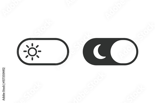 Dark and Light Mode Toggle Switch Vector Icon. Sun and Moon Day Night UI Button. Black White Theme App UX Website Element. Minimalist Switcher. Transparent Background