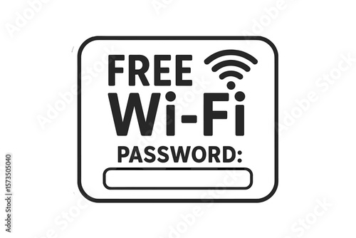 Free Wi-Fi Sign Vector, Printable Sticker with Blank Password Space, Café Shop Restaurant Decor, Modern Wireless Internet Symbol, Editable Template, Transparent Background, PNG and Vector