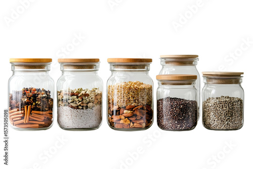 Labeled glass jars for kitchen storage
