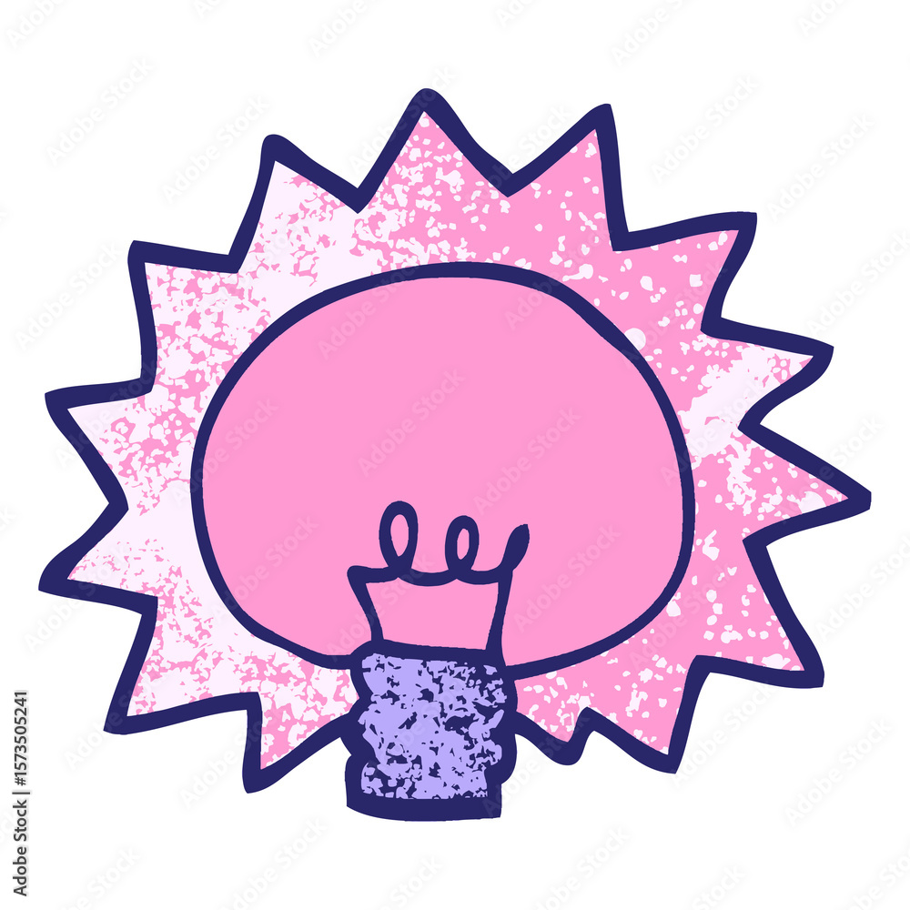 Fototapeta premium grunge textured illustration cartoon shining light bulb in bright neon color