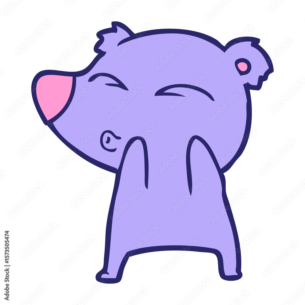 Obraz premium cartoon whistling bear in bright neon color