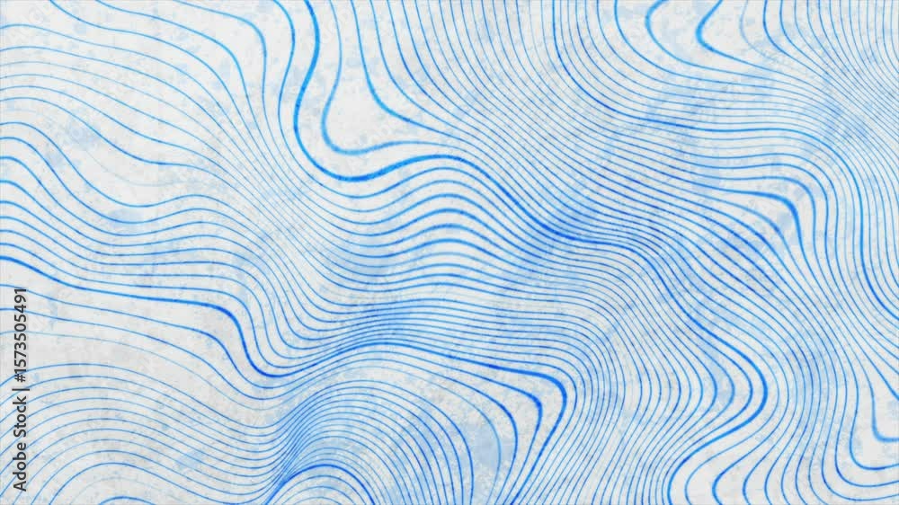 Blue curved linear waves on white grunge background. Seamless looping abstract retro motion design. Video animation Ultra HD 4K 3840x2160