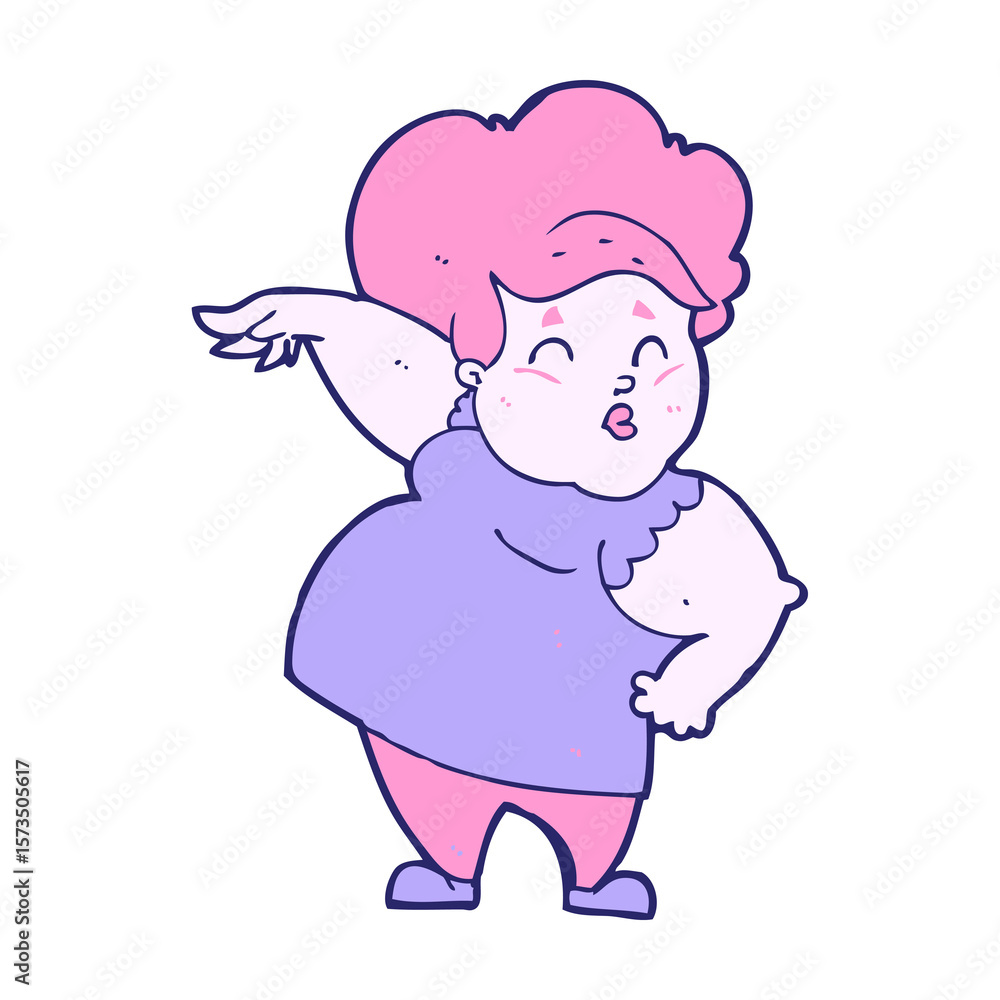 Obraz premium cartoon happy overweight lady in bright neon color