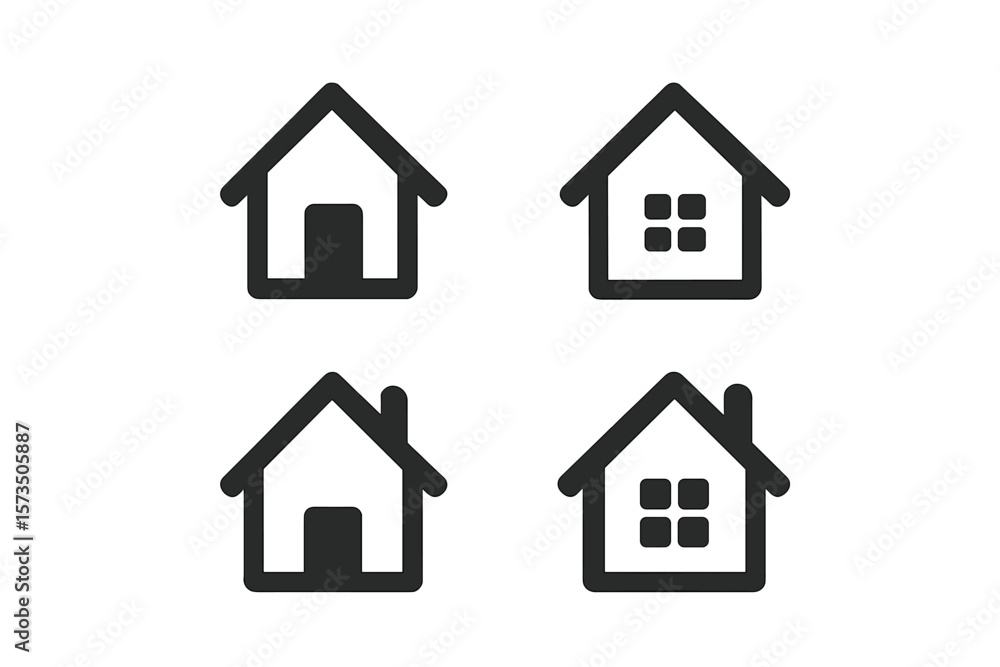Minimalist Home Icon Set. Modern House Symbols for App, UI, Website Design. Black Outline Vector Illustration. Simple Real Estate, Property, Building Icons. Transparent Background Minimalist Home Icon Set. Modern House Symbols for App, UI, Website Design. Black Outline Vector Illustration. Simple Real Estate, Property, Building Icons. Transparent Background