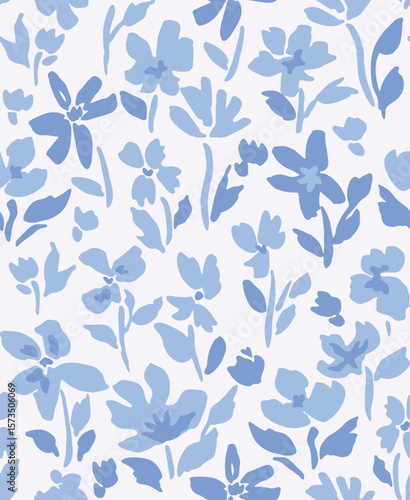 Gouache Floral Tonal Blue