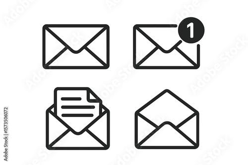 Message icon set. Mail envelope symbol collection. New incoming mail notification badge, open letter and closed post sign. Simple vector line icons for app, ui, ux and website.