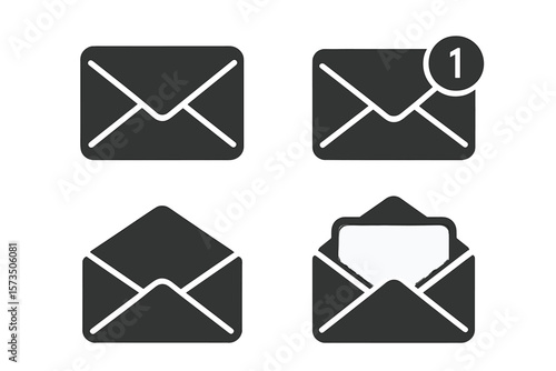 Message icon set. Mail symbol collection. Email envelope sign with new incoming message notification badge. Simple flat icons for app, ui, ux, website and mobile design.
