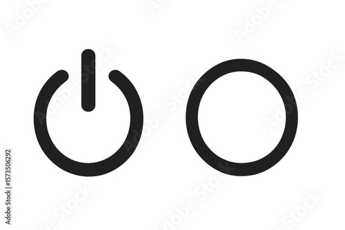 Power On Off Button Icon. Electrical Symbol. Circular Switch. Simple Black Outline. Energy Control. Device Interface. Vector Illustration. Isolated Transparent Background. Technology Concept