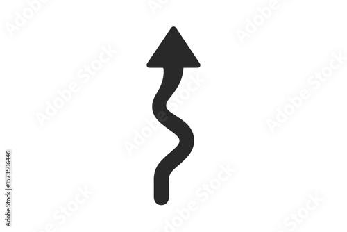 Curved Arrow Upward Direction Symbol. Winding Path Progress Icon. Black Wavy Arrow Pointing Up. Success, Growth, Navigation, Wayfinding, Motivation, Forward Movement, Vector Illustration