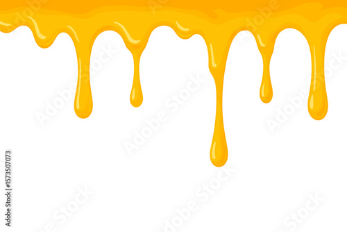 Honey Dripping Border. Golden Liquid Flowing Drips. Sweet Syrup Melting Isolated on White. Realistic Yellow Honey Flow. Food Dessert Topping. Transparent Vector Illustration