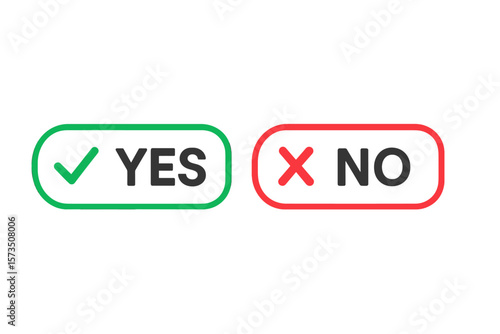 Yes No Decision Buttons Icon Set. Green Check Mark and Red Cross Symbol. Choice Selection for App, Website, UI. Vector Illustration, Isolated Transparent Background