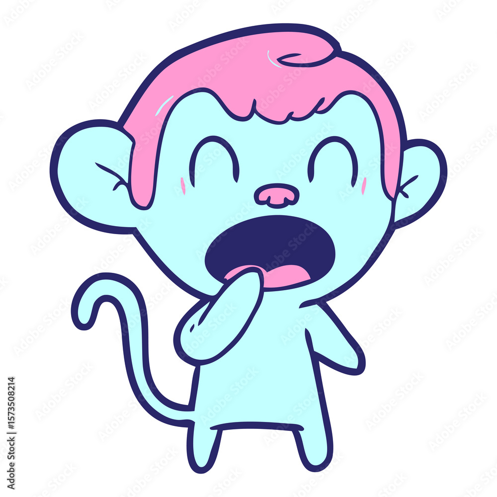 yawning cartoon monkey in bright neon color yawning cartoon monkey in bright neon color