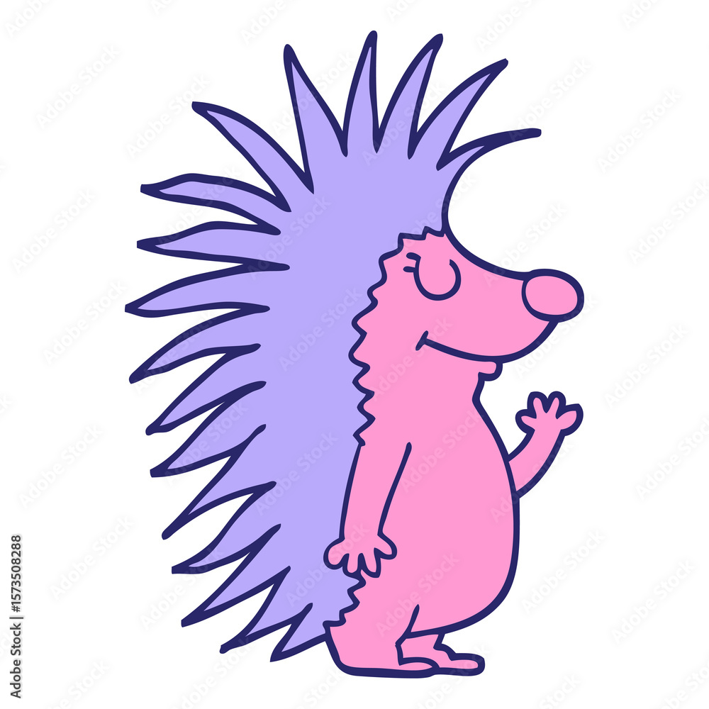 Fototapeta premium cartoon doodle spiky hedgehog in bright neon color