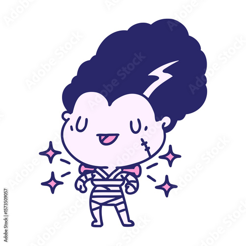 illustration of a traditional tattoo style undead zombie bride character in bright neon color