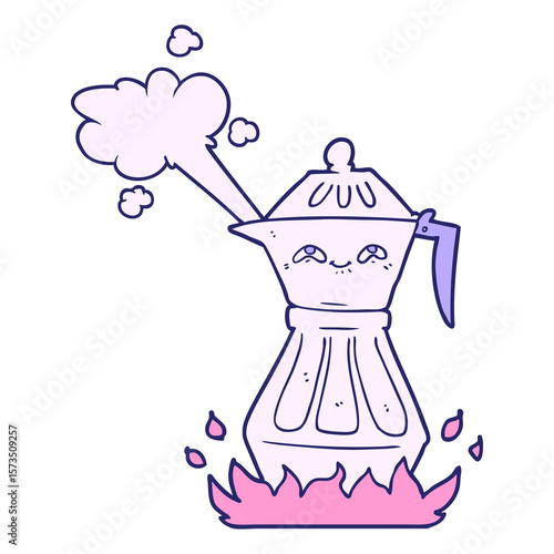 cartoon coffee pot in bright neon color
