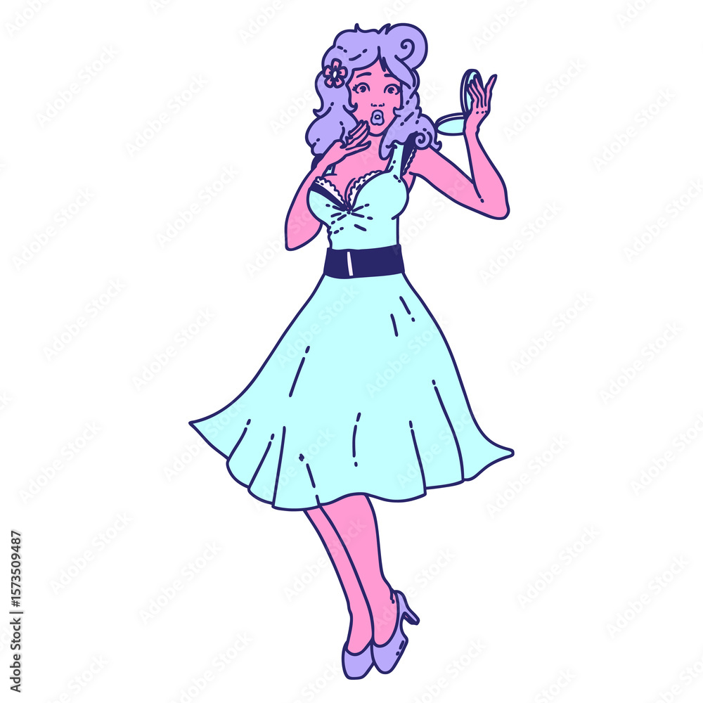 tattoo in traditional style of a pinup surprised girl in bright neon color tattoo in traditional style of a pinup surprised girl in bright neon color