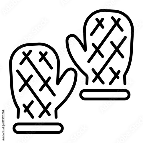A linear style icon depicting mittens