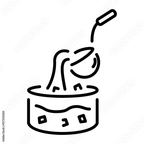 A linear style icon depicting pouring soup