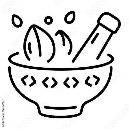 A linear style icon depicting mortar pestle
