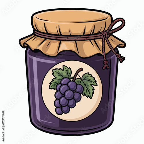 Cartoon Illustration of a Jar of Grape Jam