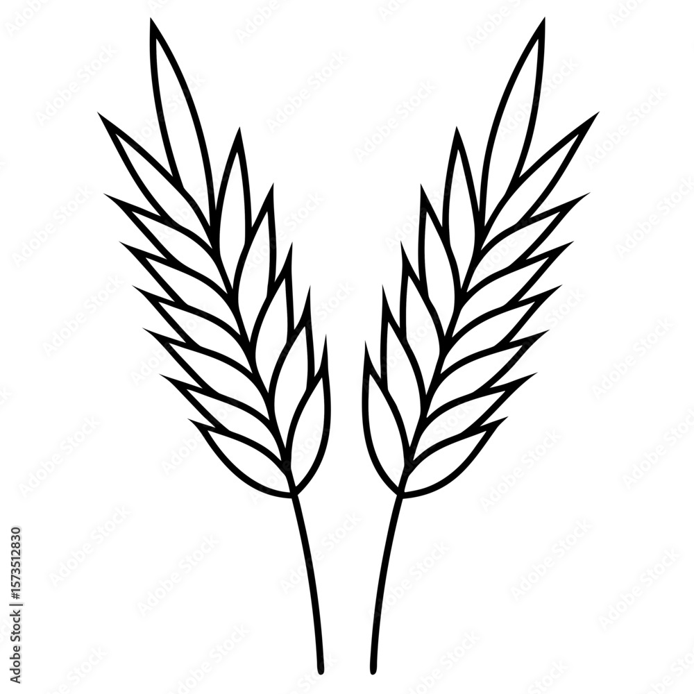 Obraz premium Wheat ears with leaves vector, a modern ears with leaves art design, a black vector of ears with leaves, a simple ears with leaves art, a wheat ears with leaves isolated