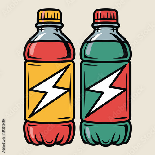 Two Colorful Energy Drink Bottles with Lightning Bolt Designs